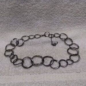 Fossil Rhinestone Filled Dark Chain Necklace Large Links Great Condition